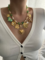 GILDED GREEN MULTI CHARM NECKLACE