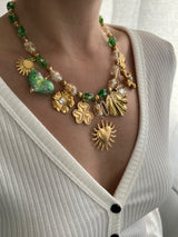 GILDED GREEN MULTI CHARM NECKLACE
