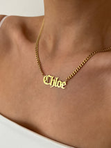 OLD ENGLISH NAME PLATE NECKLACE (Curb Chain)