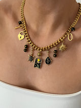 BLACK MULTI CHARM NECKLACE