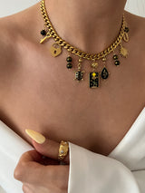 BLACK MULTI CHARM NECKLACE