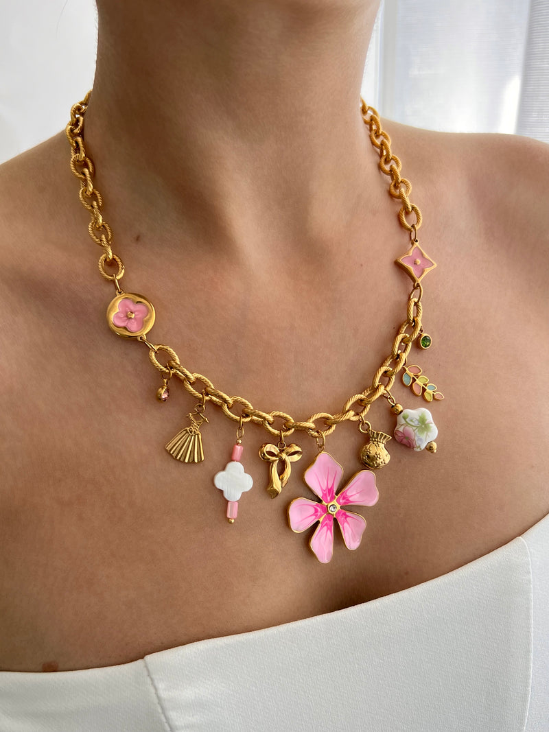 PINK PRINCESS MULTI CHARM NECKLACE