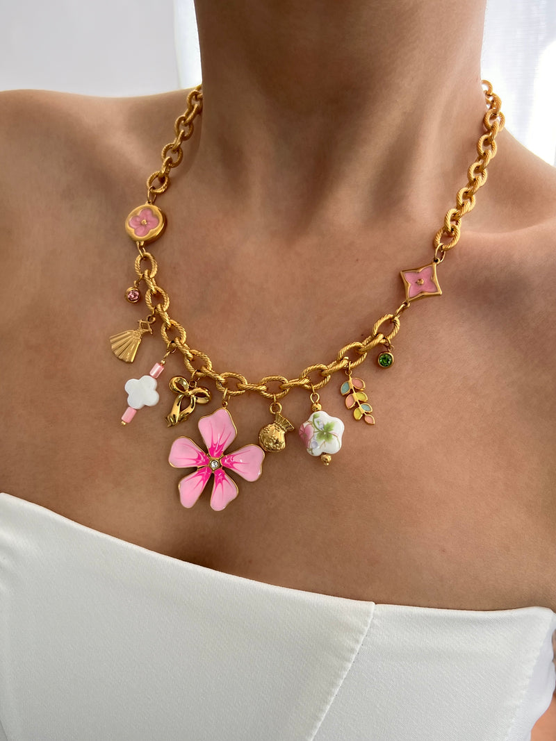 PINK PRINCESS MULTI CHARM NECKLACE