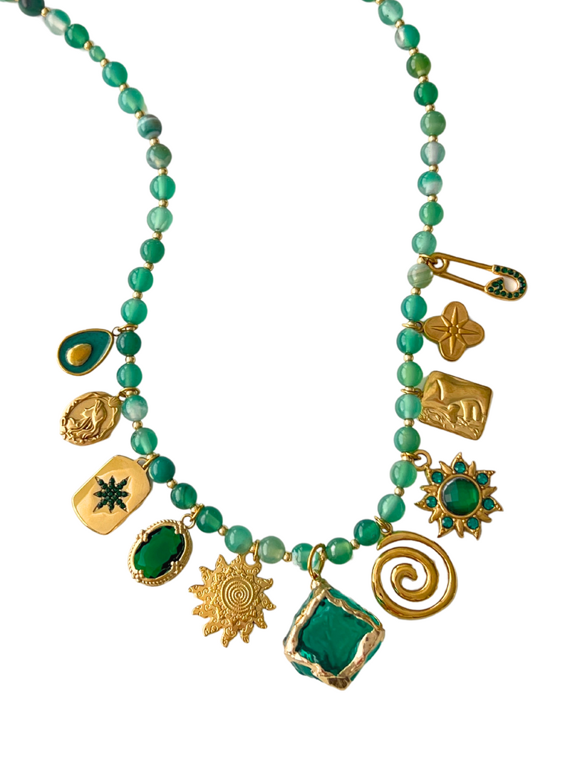 GREEN BOMBING MULTI CHARM NECKLACE